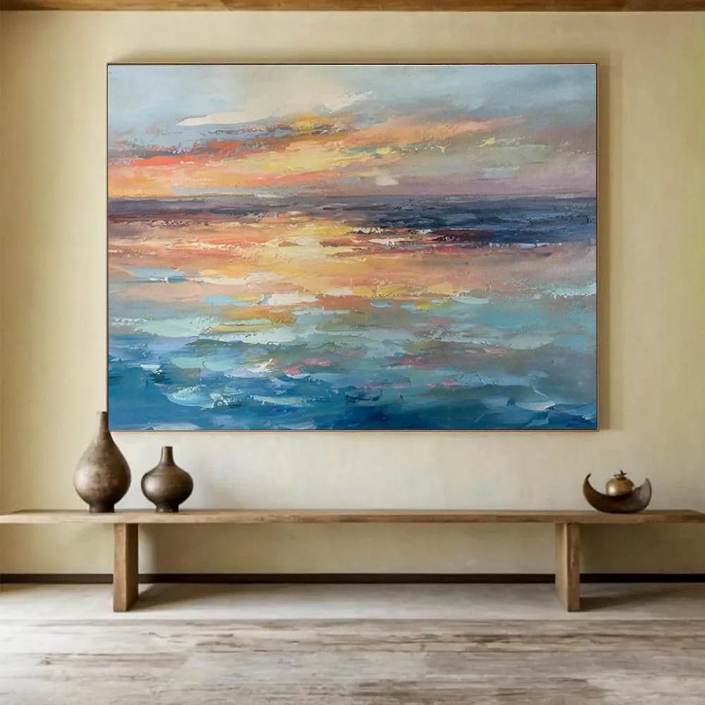 Dreamy Handmade Balcony Coastal Evening Abstract Wall Art 268RX